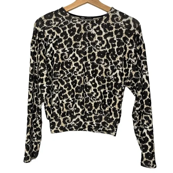 Zara Leopard Print Sweater Cropped Top - Picture 2 of 5